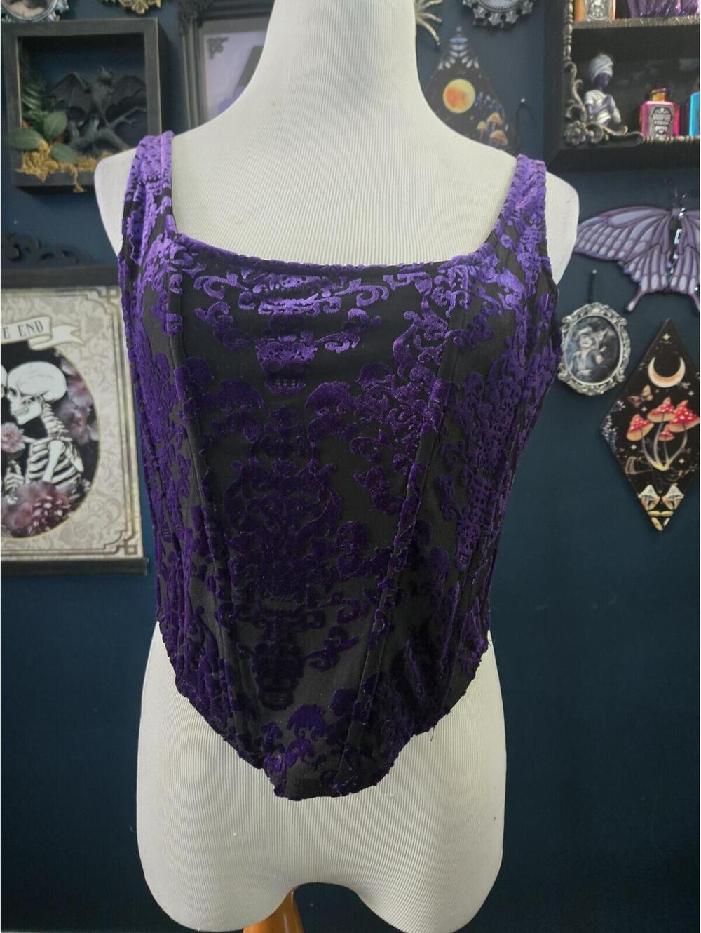 Killstar purple velvet flocked bustier top